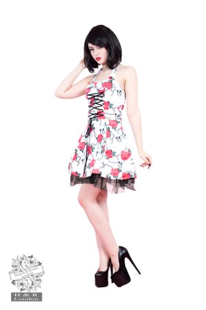 White Skull Pink Rose Dress